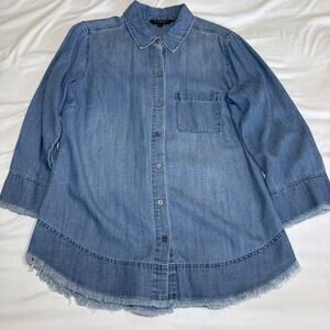 Liverpool Womens M Blue Lyocell Cotton Chambray Button Raw Hem Denim Blouse EUC